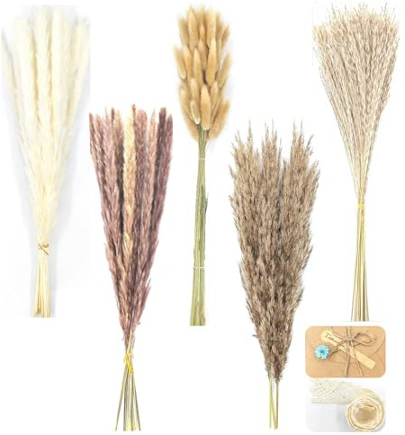 Eastyupin 118 StüCk Pampasgras Trockenblumen Deko Set,Getrocknete Blumen Home Decoration Wohnzimmer Boho Hochzeits Tischdeko，42 cm Lang, Kann Zugeschnitten Werden，Es Gab UmschläGe Und BäNder
