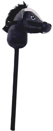 QUXVUIS Plüsch Steckenpferd Reitstock, Plüschtierkopf, interaktives Spielzeug zur Förderung des Gleichgewichtssinns von Kindern, drinnen und draußen, Steckenpferd , Schwarz , 70 x 20 cm