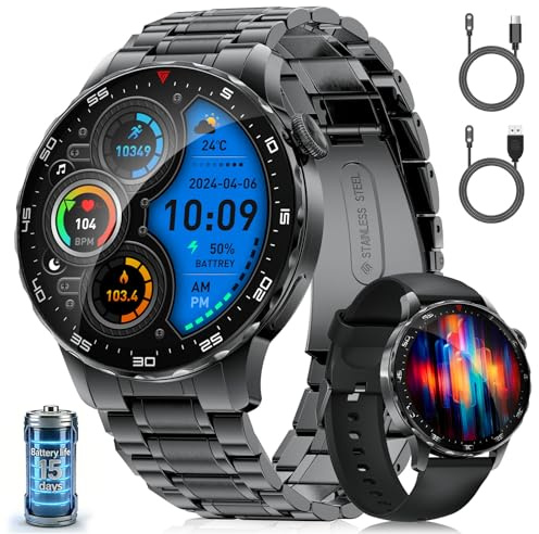 LIGEMI Montre Connectée Homme SML21, Écran AMOLED 1,43 HD, Appels Bluetooth, Autonomie 15 Jours, Notifications Intelligentes, Étanche, Compatible iOS et Android – Noir