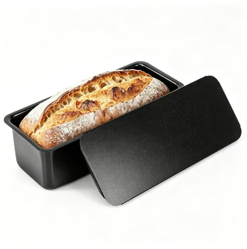 GFTIME Brotbackform mit Deckel 32 cm – Extra Hohe Kastenform für Toastbrot, Brotbackform aus Karbonstahl mit Keramik Antihaftbeschichtung, Hitzebeständig bis 260°C, Brot Backen Zubehör