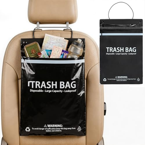 Kanzith 50 Count Disposable Car Bin Bags - 7.5l Hanging & Stick-On Car Garbage Trash Rubbish Bags, 2 Gallon Leak-Proof & Smell-Proof Trash Can Bin, Car Interior Accessories for Women Men