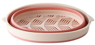 2Pcs Collapsible Colander, Plastic Collapsible Strainer and Washing Up Bowl, Space Saving Kitchen Strainer, Colander for Washing Vegetable and Fruits (Pink)