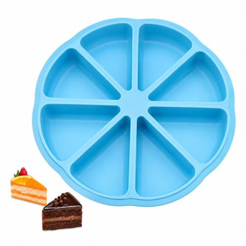 Silicone Cake Moulds, 8 Cavity Triangle Non-Stick Baking Pan, Reusable Food-Grade Silicone Baking Mould, Heat Resistant Bakeware for Brownies, Muffins, Scones, Cornbread, Pizza & Chocolate (Sky Blue)