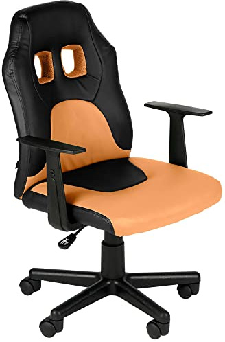 CLP Sedia ergonomica per Bambini e Ragazzi Fun, Poltrona Regolabile in Altezza con Rivestimento in Ecopelle, braccioli Rimovibili, Colore:Nero/Arancione