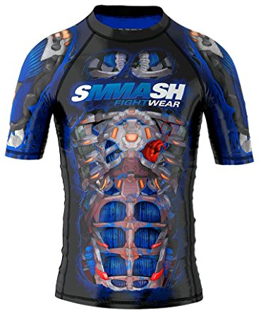 SMMASH Fight Machine Rashguard Niño Manga Corta, Camisetas para MMA, Artes Marciales, Deportivo Niño Camiseta, Krav Maga, K1, Karate, Material Transpirable y Antibacteriano, (L)
