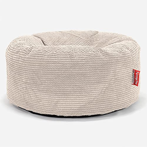 Lounge Pug Sitzsack Pouf 65 cm Rund, Creme Pom-pom Waffelstof, Bequemer Sitzhocker oder Fußhocker, Sitzpouf