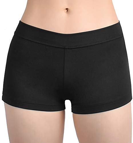 SUPRNOWA Low Rise Boy Cut Shorts for Women Athletic Spandex Gym Workout Booty Volleyball Yoga Dance Shorts (Black, M)