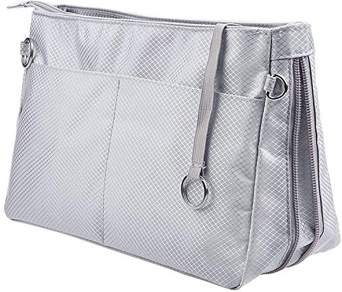SHINGONE Nylon Bag in Bag Handtaschen Organizer, Reise Kosmetik Tasche Taschenorganizer Mit Reißverschluss, Innentaschen für Handtaschen Grau- Groß