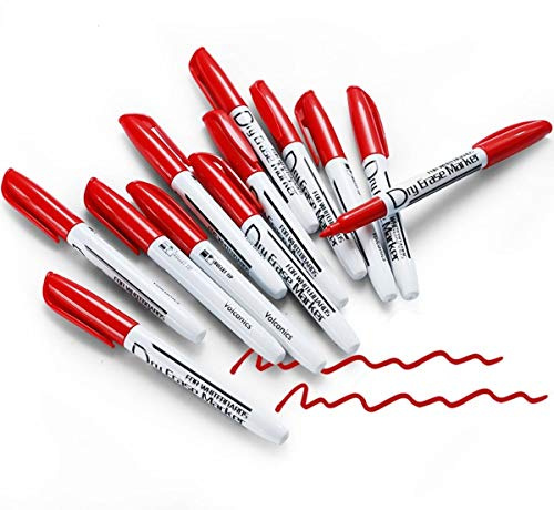 Volcanics Red Dry Erase Markers Low Odor Fine Whiteboard Markers Thin Box of 12