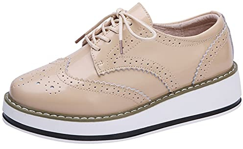 ANUFER Mujer con Cordones Brogues Zapatos Deportivos Casual Plataforma Creepers