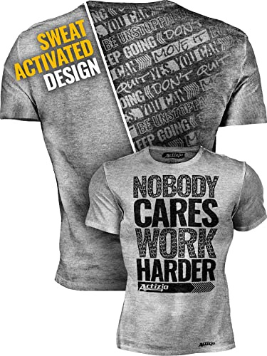 Actizio Schweiß Aktiviert Herren Gym Sport Training Fitness T-Shirt - Nobody Cares Work Harder (L, Grau)