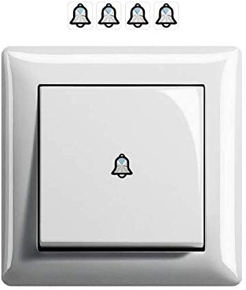 generisch 4 Stück Glocken/Klingel Symbol Aufkleber, Schalteraufkleber (R75/3) T (Schwarz/Chrom, 2 x 2 cm)