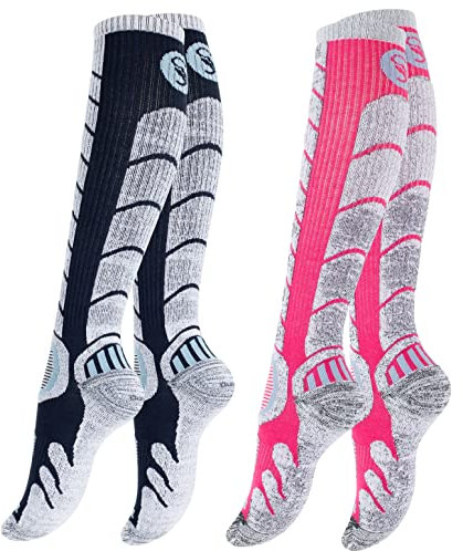 STARK SOUL 2 Paar Ski & Snowboard Socken mit Spezialpolsterung für Damen und Herren | Farbe: Marine/Pink, Größe: 39-42