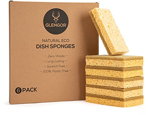 Glengor Eco Washing Up Dish Sponges, Pack of 6. Natural Materials, Biodegradable, Non Scratch Zero Waste, Eco Friendly, Sisal Cellulose Scourers