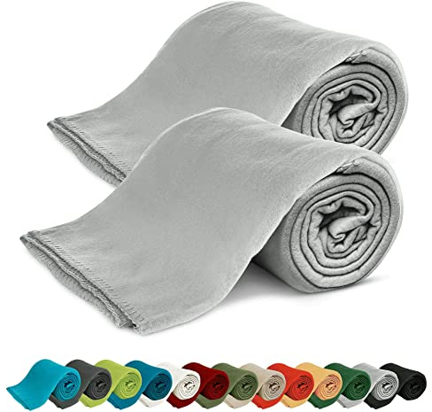 KiGATEX Fleecedecken 2er-Pack 130x160 cm – Weiche Kuscheldecken aus Polar Fleece – Oeko-TEX® Zertifiziert & pflegeleicht – Für Sofa, Bett, Garten & Haustiere – Silber