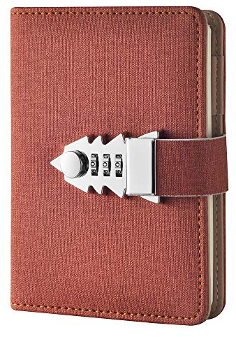 NectaRoy Lock Journal Lockable Diary, Refillable Writing Notebook with Combination Lock, Travel Journal with Lock, Pocketbook Password Notepad with Pen Holder, Size 150x110mm