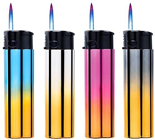 Jetflame Feuerzeug Feuerzeuge mit Farbiger Spiegelfolie nachfüllbar 4er Pack