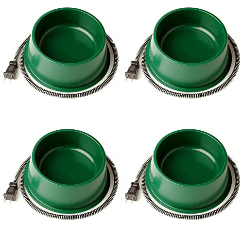 Farm Innovators QT-1 Elektrisch beheizter Haustier-Wassernapf mit thermostatischer Kontrolle und Anti-Kauschnurschutz, 25 Watt, Grün, 4 Stück