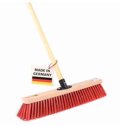Profi Straßenbesen 50cm Breit mit Holzstiel 140cm Lang, Besen mit Stiel | Rote Elaston-Kunststoff-Borsten, Kehrbesen für Draußen, Für Haus Hof Garten Werkstatt