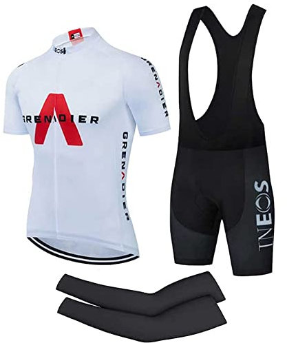 FFFF & OLFEH Conjunto Ciclismo Hombre, Traje Ciclismo Hombre Verano Manga Corta y Pantalones Cortos Acolchados, Gel 3D Ropa Ciclismo Transpirable Secado rápido + Manga de protección Solar (4XL,PM1)