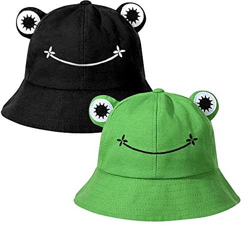beifon Fischerhüte Damen Anglerhut Frosch Sonnenhut Fischerhut Buckethut Bucket Hut Unisex Eimerhut Faltbar Outdoor Hut Sommermütze Angel Kopfbedeckungen für Camping Wandern Angle (Grün+Schwarz)