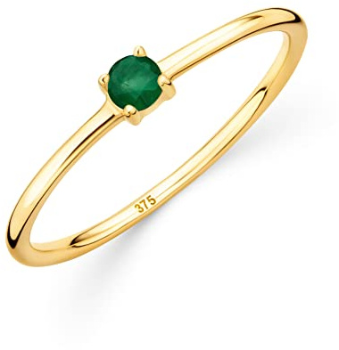 OROVI Damen Goldschmuck, Verlobungsring mit Smaragd Gold Ring mit Solitaire Edelstein Geburtsstein 9 Karat (375) Gelbgold