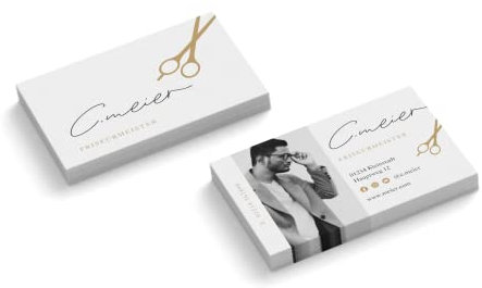Visitenkarten personalisiert | mit Foto | Design Friseur | 2-seitig | Querformat | Menge + Farbe + Papier zur Auswahl | selbst gestalten | hochwertiger Druck (Gelb, 100 Stück)