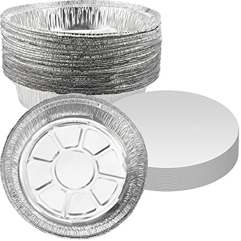ZEONHEI 40 Pack 8 in Round Aluminium Foil Trays with Lids, 900ml Round Tin | Aluminum Foil Pan Containers Round Foil Pie Pans Tin Baking Trays for Cooking, Roasting, Reheating