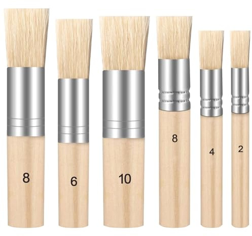 BLMHTWO Juego de 6 Pinceles de cerdas de Madera, Pinceles de Pintura de cerdas de Varios tamaños, Pinceles de Plantilla de Mango de Madera para Pintura acrílica al óleo, Acuarela, Tiza, Manualidades