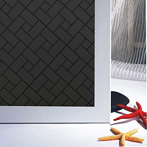 Zindoo Fensterfolie Geometrie Schwarz, Verdunklungsfolie für Fenster Sonnenschutzfolie Ohne Kleber Gute Privatsphäre Schutz Dunkel für Badezimmer, Umkleide und Konferenzräume 44.5 x 200 cm