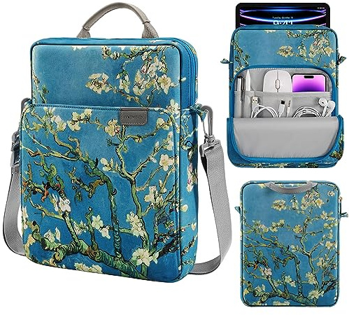 MoKo 9-11 Inch Tablet Sleeve Bag Handle Carrying Case with Shoulder Strap for iPad Pro, Air, 10th, 9/8/7, Air 5/4, Tab S8/S9, Apricot Flower