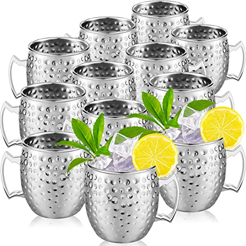 Lot de 12 tasses Moscow Mule en cuivre martelé 304 pour boissons fraîches, café, vin, 9,1 cm (argenté, style tendance)