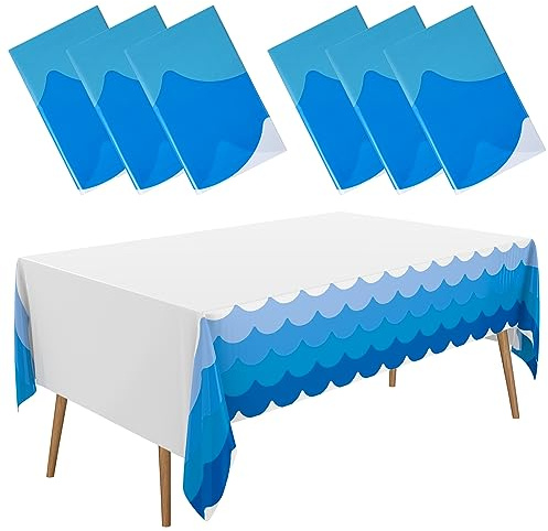 Irenare Ocean Tablecloth Ocean Mermaid Wave Table Cover 87 x 108 Inch Rectangle Plastic Tablecloth Sea Theme Table Cloth for Summer Beach Birthday Baby Shower Decor Pool Party (Fresh Style,6 Pcs)