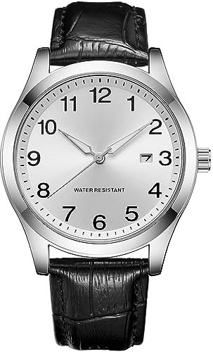 CIVO Mens Watch Black Leather: Minimalist Design Analog Quartz Wrist Watches for Men with Date Waterproof Luminous - Easy Read Full Numerals for Work, Elderly Man
