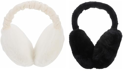 VALICLUD Sport Stirnband 2 Stück Winter Weihnachten Ohrenwärmer damen Plüsch Warme Ohrwärmer für mädchen mit fell（Schwarz und weiß） Stirnbänder Für Mädchen
