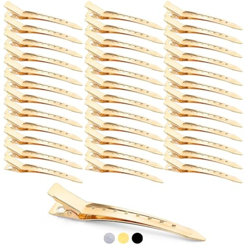 Mbsomnus 36 Stück Abteilklammern Friseur 9cm EnteBill Haarspangen Gold | Haarclips, Metall Haarklammern, Friseurbedarf, Alligator Clips, mit Löchern, für Damen, Mädchen, Friseursalon, Haarstyling