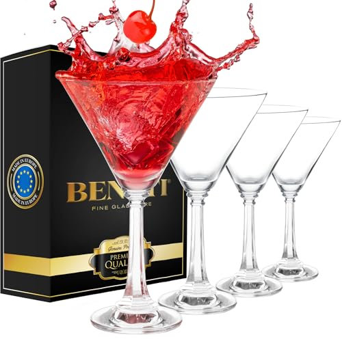 BENETI Tall Martini Glasses Set of 4 | Made in Europe | 11oz Long Stem Crystal Cocktail Bar Glasses | Perfect Wedding, Christmas, Holiday, or Birthday Gift for Men & Women of All Ages