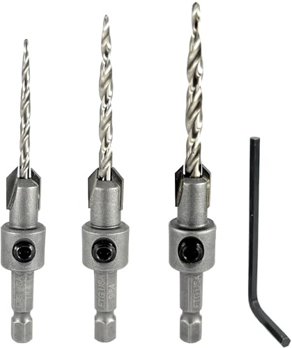 FTG USA #4#6#8 Tungsten Carbide Tipped Countersink Drill Bit with Tapered Drill Bit, 1/4 Inch Quick Change Hex Shank and Allen Wrench