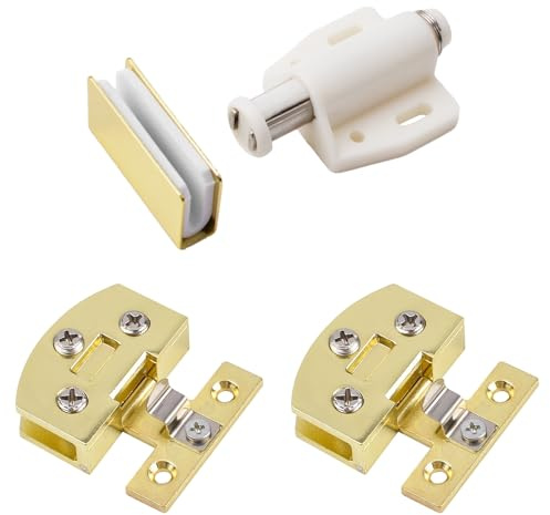 UFURMATE Glastür-Magnetverschluss-Verschluss-Kit, magnetische Touch-Verschlüsse für Einzelglastüren mit verstellbaren Türscharnieren, passend für 5-6 mm freischwingende Glastüren (Gold Weiß)