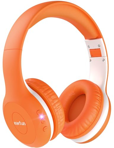 EarFun Bluetooth Kopfhörer Kinder, 85/94dB Lautstärkeregelung, HiFi Sound, HD-Mikrofon, 40 Std Akku, Faltbare, Einstellbar, Kopfhörer Kabellos Bluetooth Kinder für Schule/Reise/PC, Orange