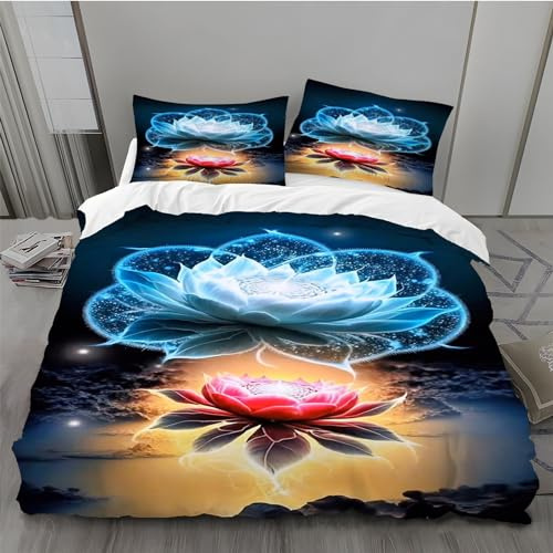 BAIL Housse de Couette 240 x 260 Lotus Housse Couette Très Doux Parure de Lit Adulte en Microfibr 2 Taies d'oreiller 65 x 65 cm Convient pour Chambre