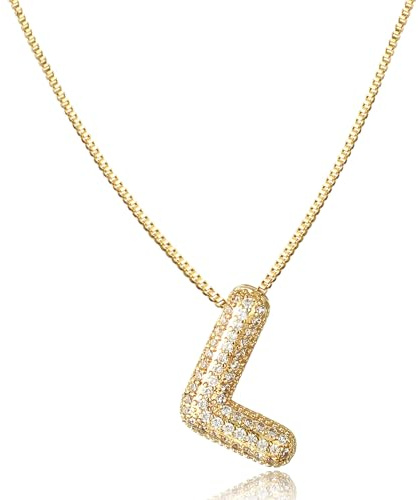 AFSTALR Damen bubble buchstaben kete Gold/Silber ice out Balon halskette mit initial Anhanger Blase Schmuck 45+5cm