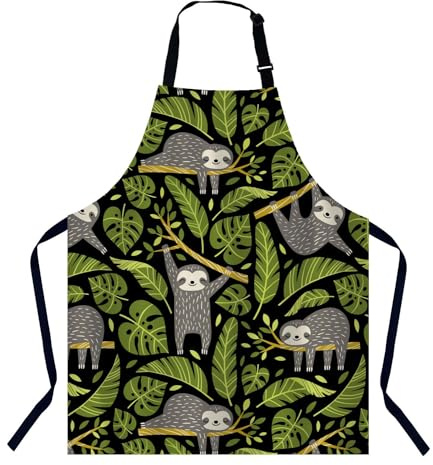 BGBDEIA Cute Sloths and Tropical Palm Leaves Chefs Apron, Cooking and Baking Apron for Men and Women, Kitchen Apron, Butchers Apron, BBQ & Catering Bibs