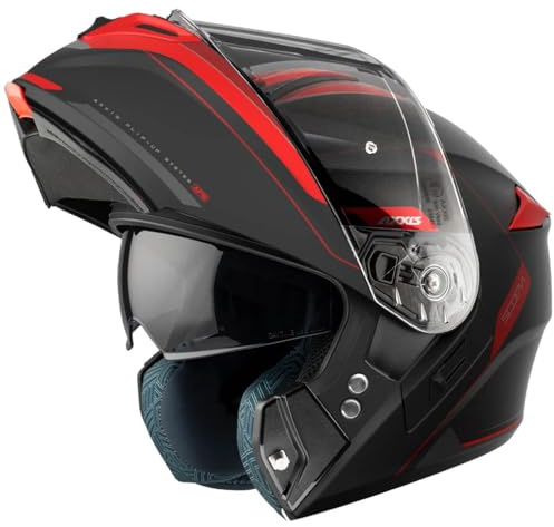 AXXIS Storm SV Genuine Negro Rojo Mate - Casco de Moto Modular Abatible con Visor Solar - Homologado P/J ECE 22.06 (S)