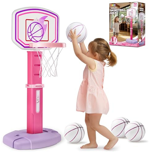 JOYIN Toddler Basketball Hoop, Adjustable Basketball Goal with 4 Balls for Kids Indoor Outdoor Play, Basketball Arcade Game, Christmas Birthday Gift for Boys Girls Age 1 and Up - Air Pump Included