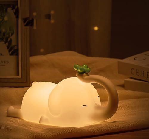 Kaninchen Nacht Licht Silikon Hasen Lampe, Nachtlicht Silikon LED Stilllicht Dimmbar, Bunny Night Light Touch Light USB Battery Operated, Geschenke Für Jungen, Mädchen, 3 Adjustments (Elefanten)