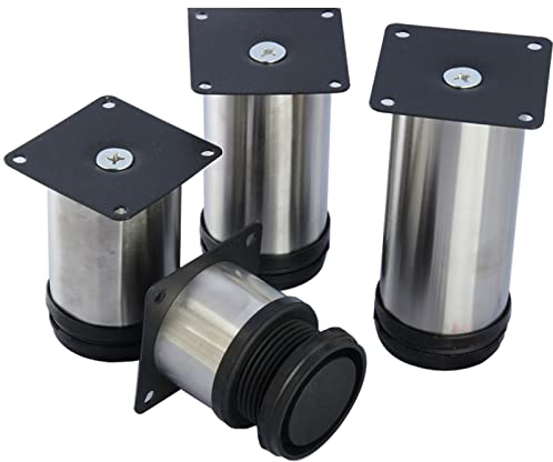 RWRAPS 4 robuste Möbelbeine aus Edelstahl, verstellbare Metallbeine, runde Schrankfüße, für Couchtisch, Schreibtisch, Sofa, mit Schrauben, 10 cm (3,9 Zoll) ()