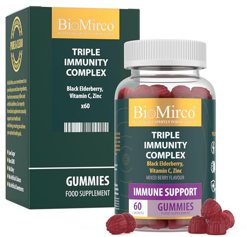 Vitamin C & Zinc Immune System Booster Gummies, Triple Immunity with Black Elderberry, x60,1 Month Supply, Gummies Vitamins for Adults, for Overall Wellness, Alternative to VIT C Powder & Tablets