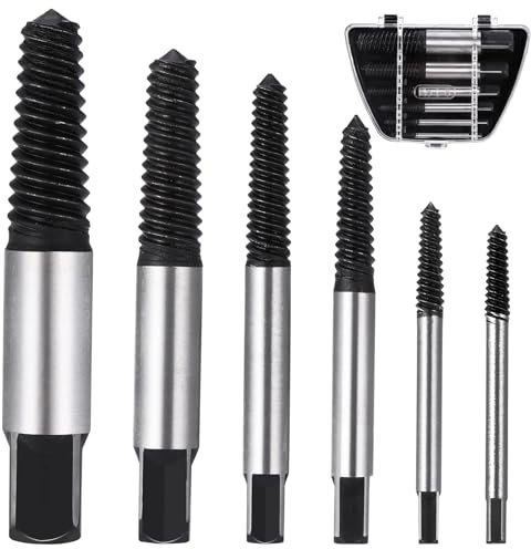 JIZZU 6PCS Damaged Screw Extractor Set, Broken Screw Remover and Extractor Bit Set with Box for Removing Rusty, Stuck or Damaged Screws, M3-M25