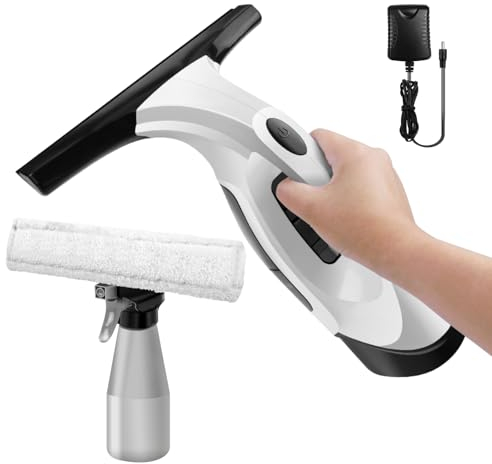 Window Vacuum Squeegee, Cordless Window Vacuum Cleaner, 3-in-1 Window Vac with Spray/Wipe/Suck up Water, Electric Squeegee for Windows, Tiles, Glass, Mirror, 300ml Water Tank, 45min Working Time